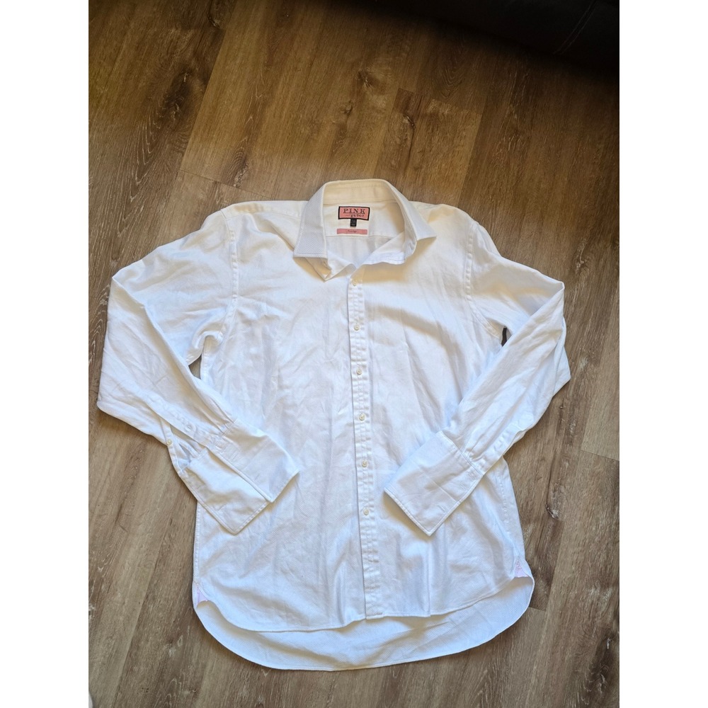 Thomas Pink Prestige Dress Shirt Mens 17 36.5 White Herringbone French Cuff